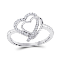 Load image into Gallery viewer, Sterling Silver Womens Round Diamond Double Heart Ring 1/6 Cttw
