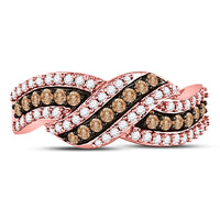 Load image into Gallery viewer, 10kt Rose Gold Womens Round Brown Diamond Crossover Band Ring 3/4 Cttw
