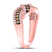 Load image into Gallery viewer, 10kt Rose Gold Womens Round Brown Diamond Crossover Band Ring 3/4 Cttw
