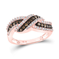 Load image into Gallery viewer, 10kt Rose Gold Womens Round Brown Diamond Crossover Band Ring 3/4 Cttw
