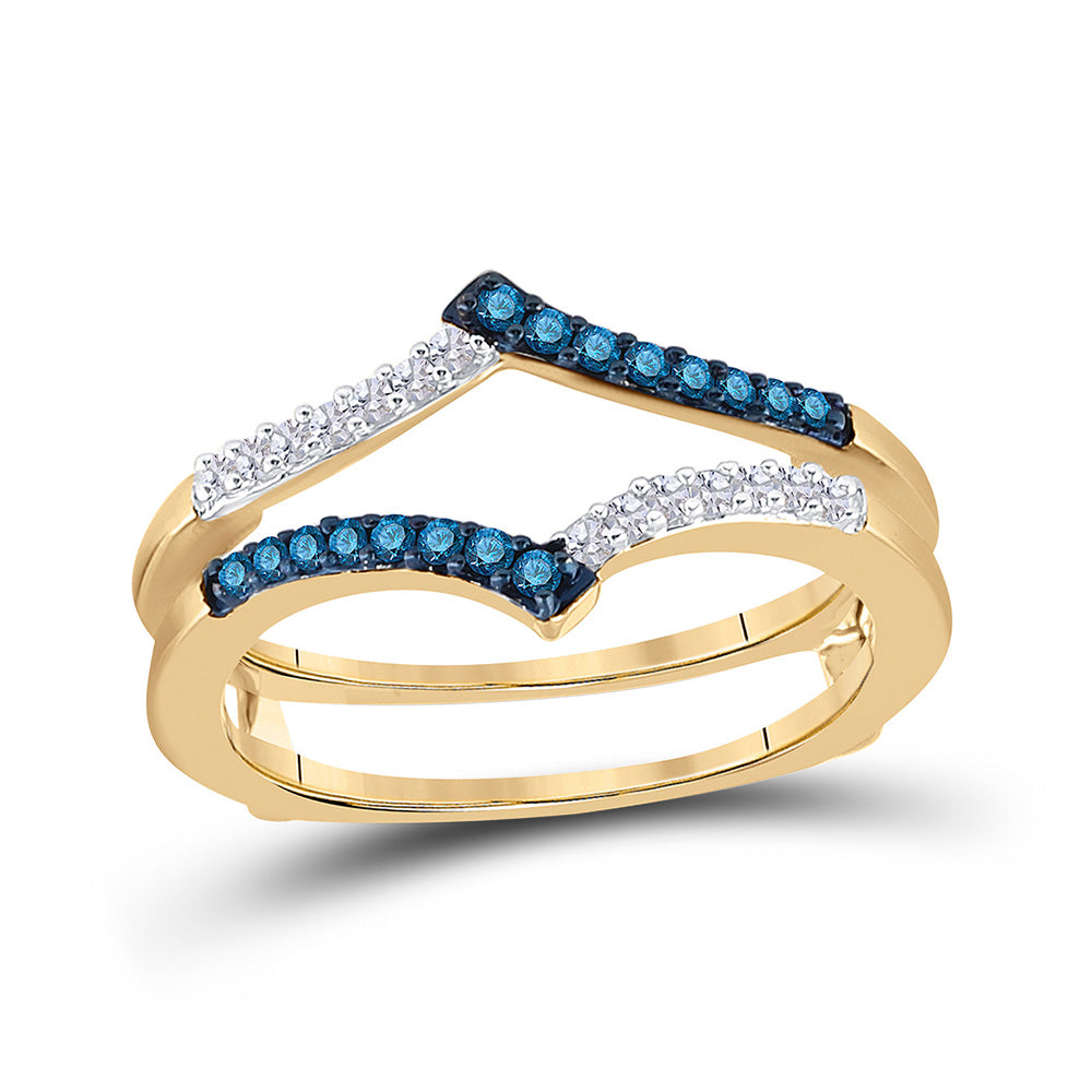 10kt Yellow Gold Womens Round Blue Color Enhanced Diamond Enhancer Wedding Band 1/5 Cttw