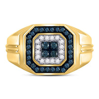 Load image into Gallery viewer, 10kt Yellow Gold Mens Round Blue Color Enhanced Diamond Square Ring 5/8 Cttw
