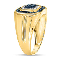 Load image into Gallery viewer, 10kt Yellow Gold Mens Round Blue Color Enhanced Diamond Square Ring 5/8 Cttw
