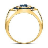 Load image into Gallery viewer, 10kt Yellow Gold Mens Round Blue Color Enhanced Diamond Square Ring 5/8 Cttw
