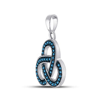 Load image into Gallery viewer, Sterling Silver Womens Round Blue Color Enhanced Diamond Triquetra Pendant 1/4 Cttw
