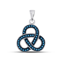 Load image into Gallery viewer, Sterling Silver Womens Round Blue Color Enhanced Diamond Triquetra Pendant 1/4 Cttw
