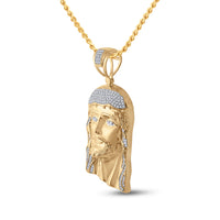 Load image into Gallery viewer, Yellow-tone Sterling Silver Mens Round Diamond Jesus Face Charm Pendant 1/2 Cttw

