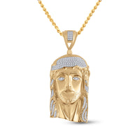 Load image into Gallery viewer, Yellow-tone Sterling Silver Mens Round Diamond Jesus Face Charm Pendant 1/2 Cttw
