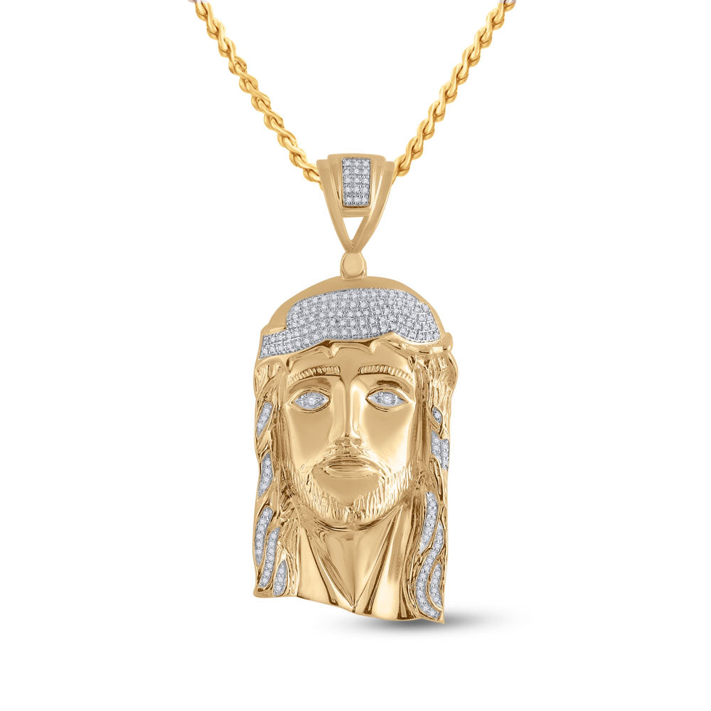 Yellow-tone Sterling Silver Mens Round Diamond Jesus Face Charm Pendant 1/2 Cttw