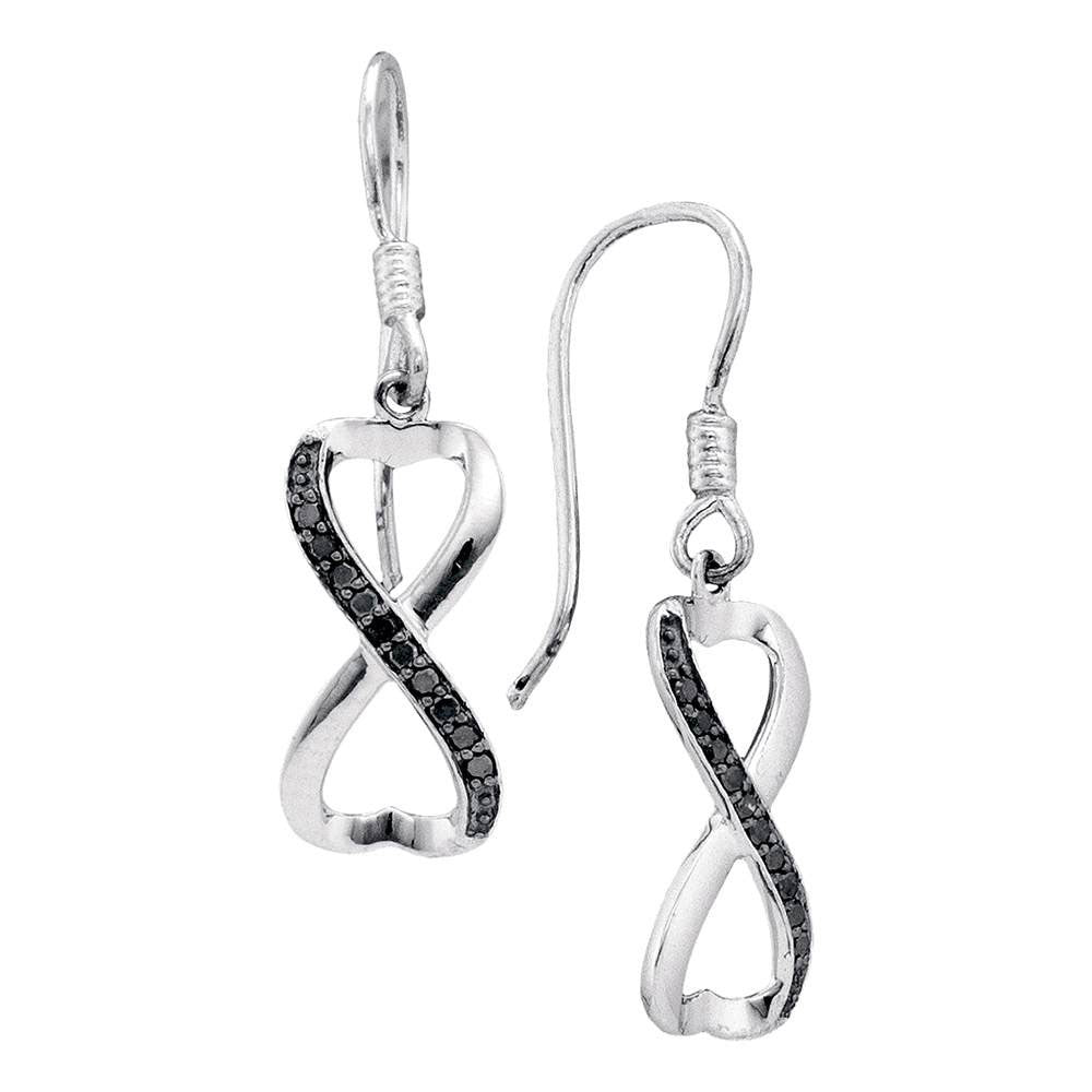 Sterling Silver Womens Round Black Color Enhanced Diamond Infinity Dangle Earrings 1/5 Cttw