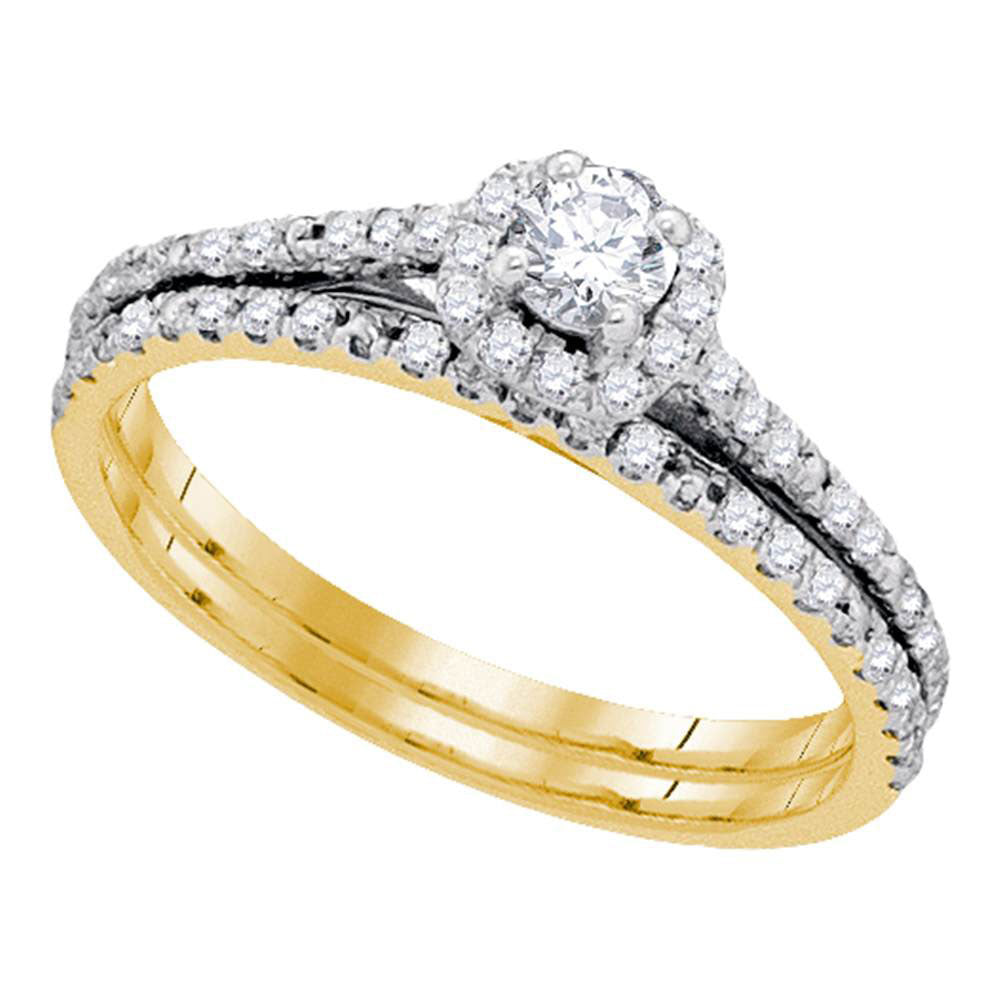 10kt Yellow Gold Round Diamond Bridal Wedding Ring Band Set 1/2 Cttw