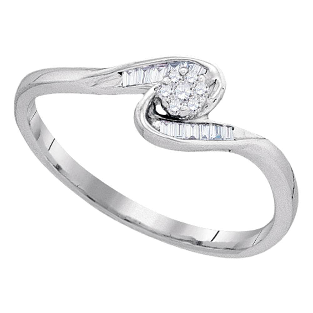 Sterling Silver Womens Round Diamond Flower Cluster Ring 1/6 Cttw