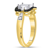 Load image into Gallery viewer, 10kt Yellow Gold Womens Round Black Color Enhanced Diamond Cluster Ring 3/4 Cttw
