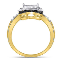 Load image into Gallery viewer, 10kt Yellow Gold Womens Round Black Color Enhanced Diamond Cluster Ring 3/4 Cttw
