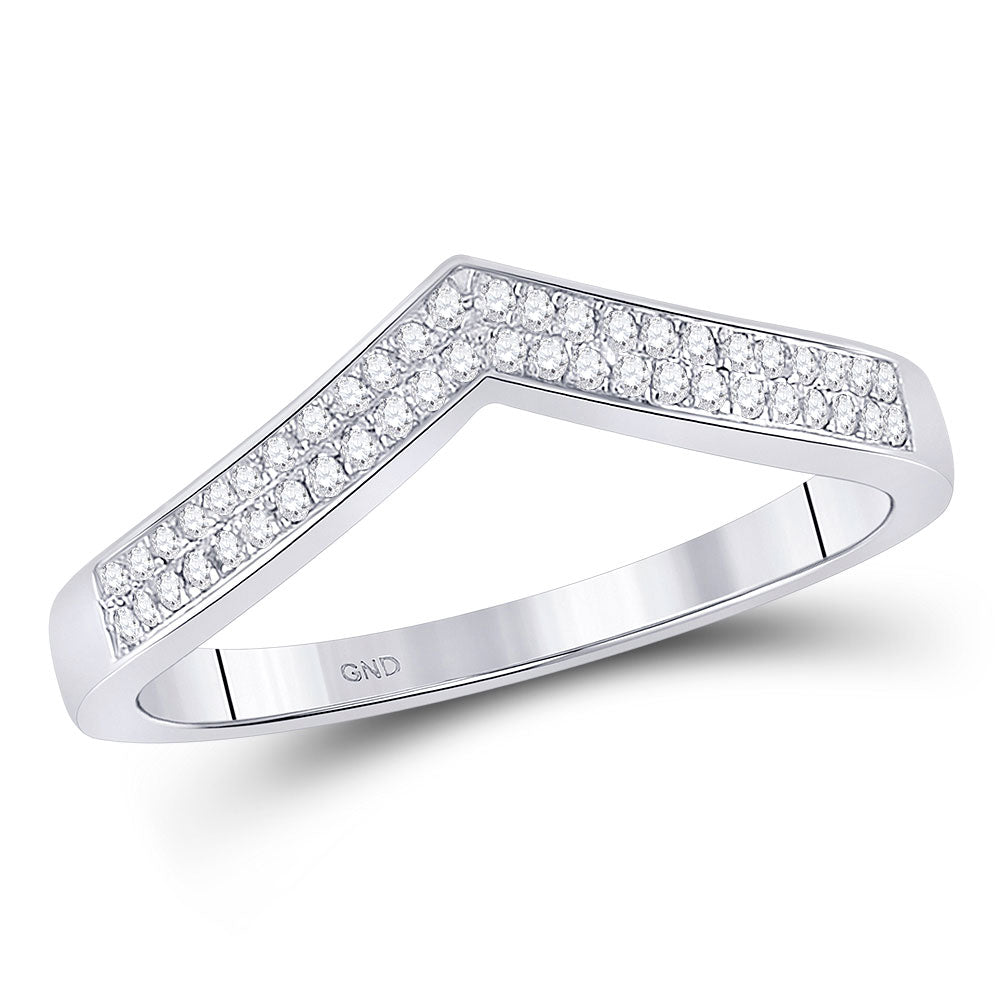 14kt White Gold Womens Round Diamond Chevron Band Ring 1/6 Cttw