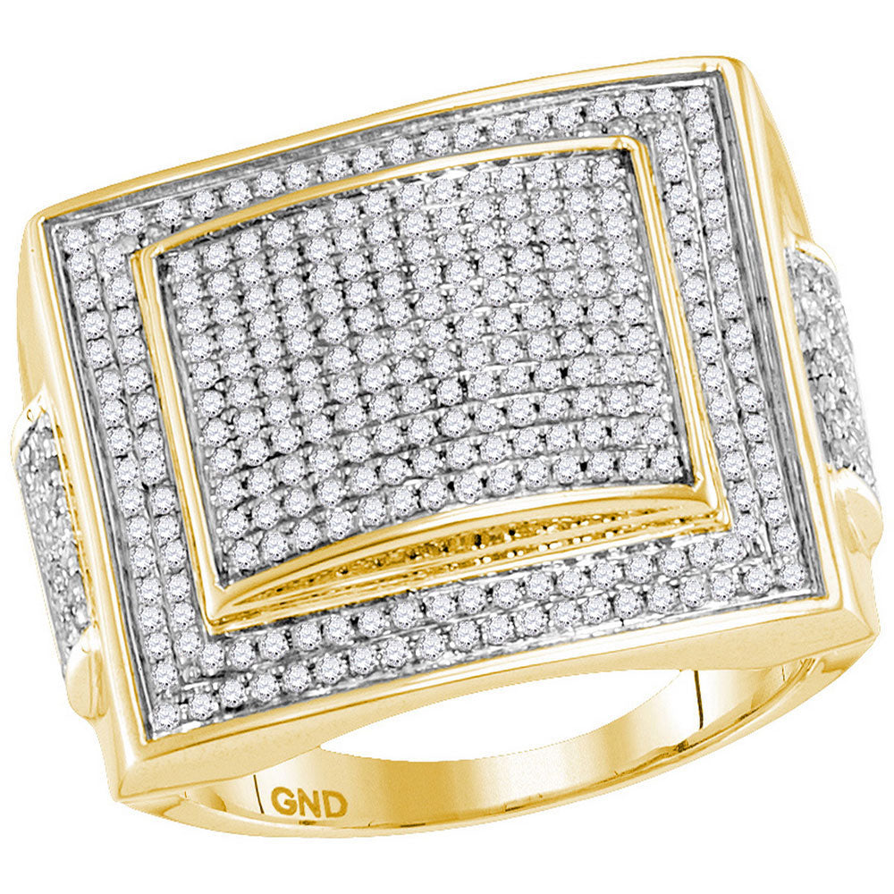 10kt Yellow Gold Mens Round Diamond Square Cluster Ring 1 Cttw