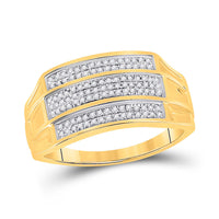 Load image into Gallery viewer, 10kt Yellow Gold Mens Round Diamond Domed Triple Row Fashion Ring 1/3 Cttw
