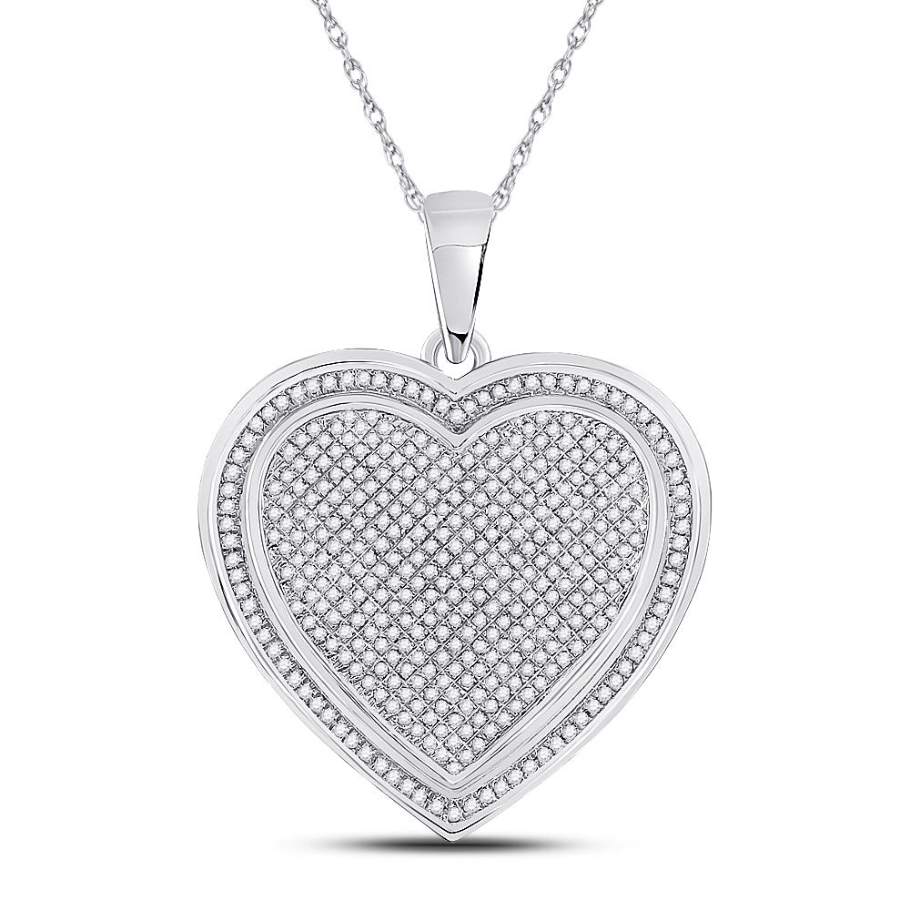 10kt White Gold Womens Round Diamond Composite Heart Pendant 1 Cttw