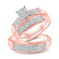 Load image into Gallery viewer, 10kt Rose Gold His Hers Round Diamond Square Matching Wedding Set 1/3 Cttw
