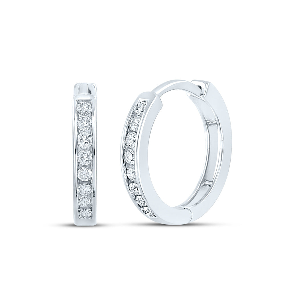 10kt White Gold Womens Round Diamond Hoop Earrings 1/4 Cttw