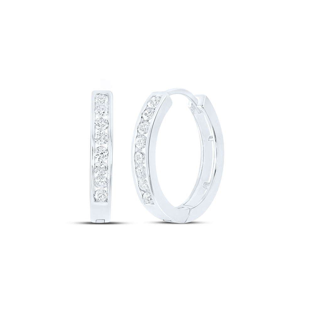 10kt White Gold Womens Round Diamond Hoop Earrings 1/2 Cttw