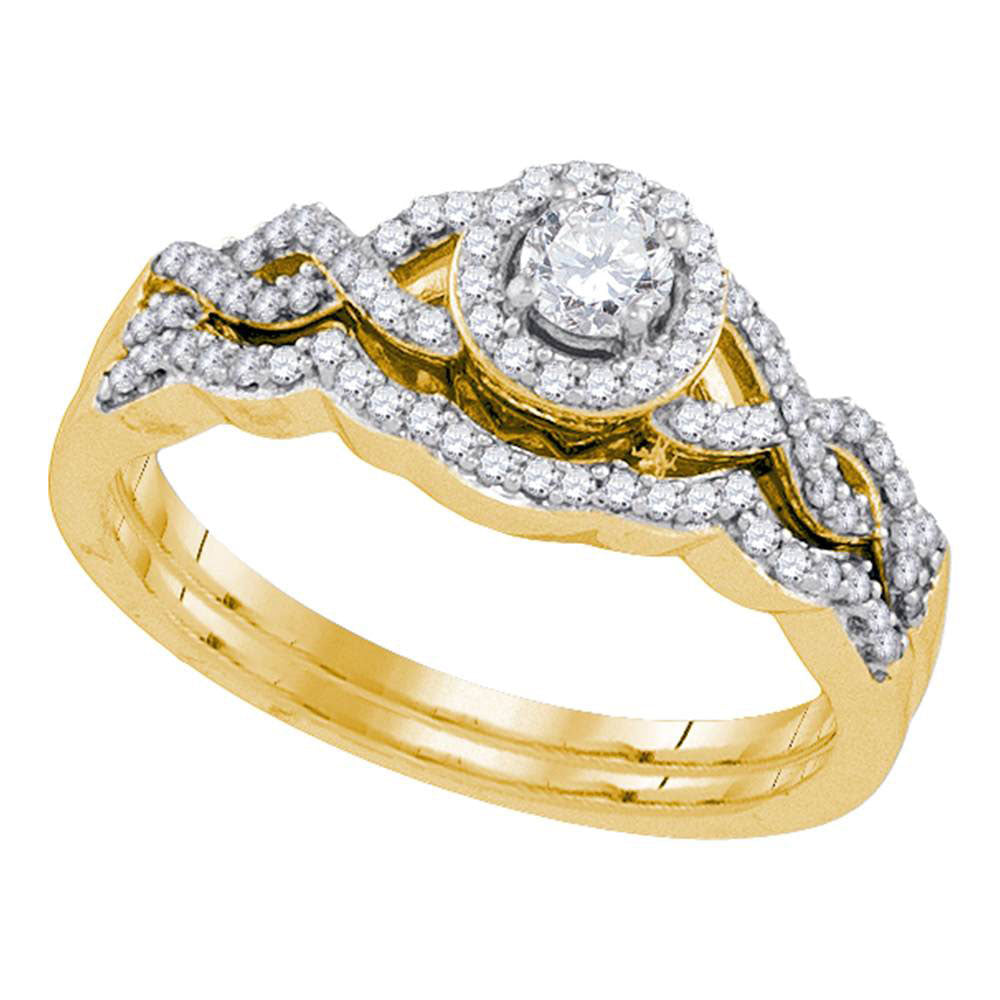 10kt Yellow Gold Round Diamond Bridal Wedding Ring Band Set 3/8 Cttw