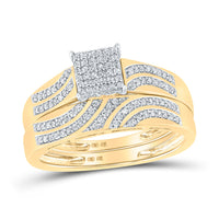 Load image into Gallery viewer, 10kt Yellow Gold His Hers Round Diamond Square Matching Wedding Set 3/8 Cttw

