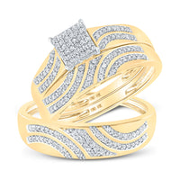 Load image into Gallery viewer, 10kt Yellow Gold His Hers Round Diamond Square Matching Wedding Set 3/8 Cttw
