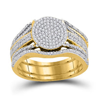 Load image into Gallery viewer, 10k Yellow Gold Round Diamond Cluster Bridal Wedding Ring Band Set 3/8 Cttw
