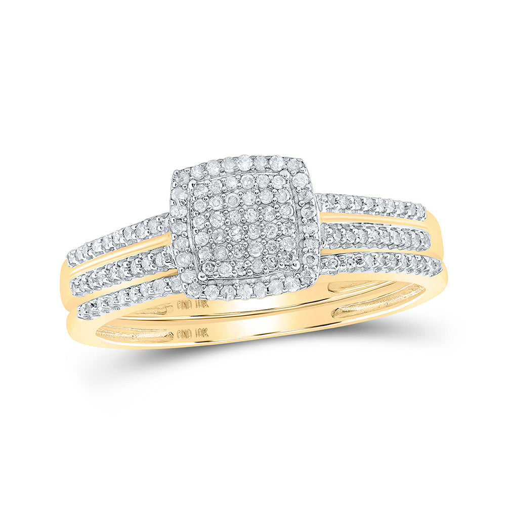 10kt Yellow Gold Round Diamond Bridal Wedding Ring Band Set 1/3 Cttw