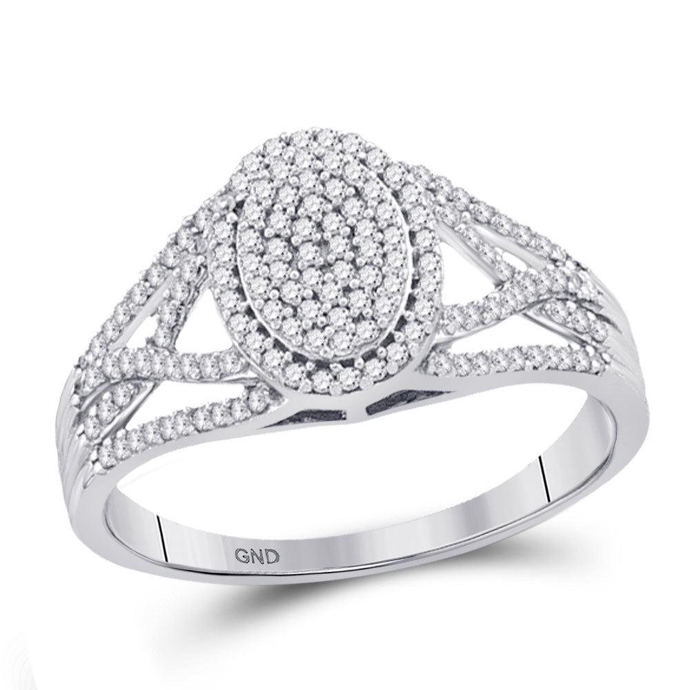 10kt White Gold Womens Round Diamond Oval Cluster Ring 1/3 Cttw