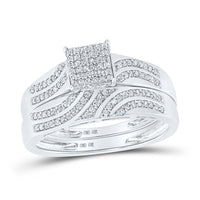 Load image into Gallery viewer, 10kt White Gold His Hers Round Diamond Square Matching Wedding Set 3/8 Cttw
