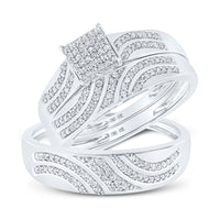 Load image into Gallery viewer, 10kt White Gold His Hers Round Diamond Square Matching Wedding Set 3/8 Cttw
