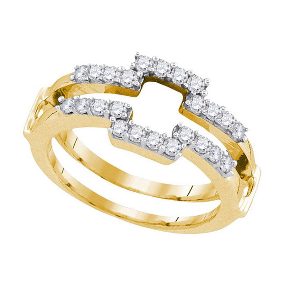 14kt Yellow Gold Womens Round Diamond Square Solitaire Enhancer Wedding Band 1/2 Cttw