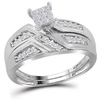 Load image into Gallery viewer, Sterling Silver His Hers Princess Diamond Cluster Matching Wedding Set 1/3 Cttw
