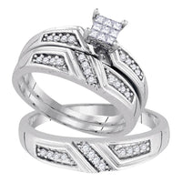 Load image into Gallery viewer, Sterling Silver His Hers Princess Diamond Cluster Matching Wedding Set 1/3 Cttw
