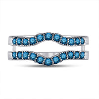 Load image into Gallery viewer, 14kt White Gold Womens Round Blue Color Enhanced Diamond Wrap Enhancer Wedding Band 1/3 Cttw
