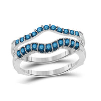 Load image into Gallery viewer, 14kt White Gold Womens Round Blue Color Enhanced Diamond Wrap Enhancer Wedding Band 1/3 Cttw
