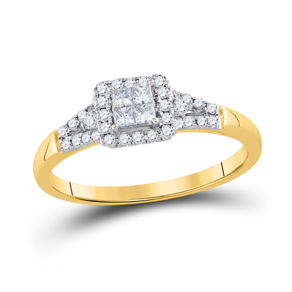 14kt Yellow Gold Princess Diamond Square Frame Cluster Ring 1/3 Cttw