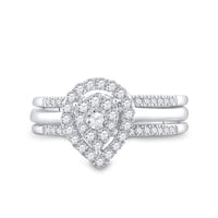 Load image into Gallery viewer, 14k White Gold Round Diamond Teardrop Cluster 3-Piece Bridal Wedding Ring Band Set 1/2 Cttw
