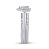 Load image into Gallery viewer, 14kt White Gold Diamond Heart 3-Piece Bridal Wedding Ring Band Set 1/2 Cttw

