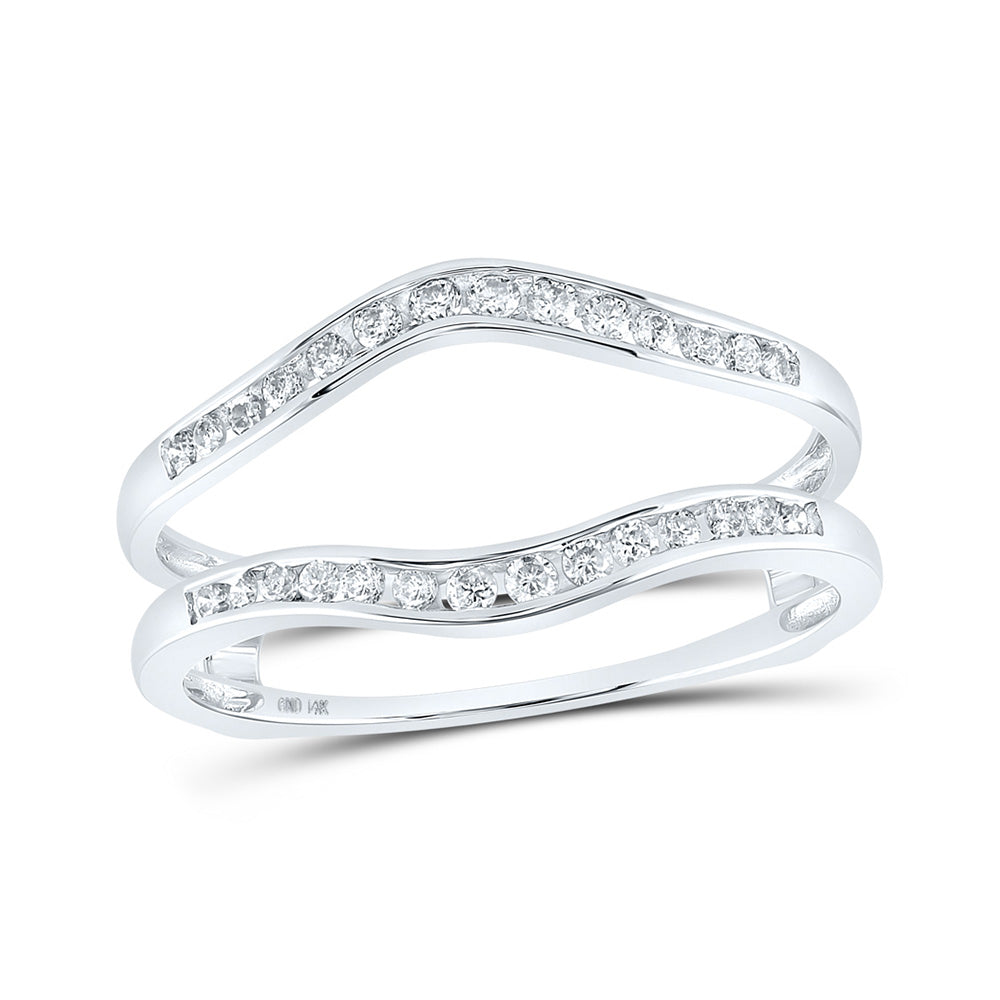 14kt White Gold Womens Round Diamond Ring Guard Wrap Solitaire Enhancer 1/4 Cttw