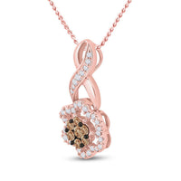 Load image into Gallery viewer, 14kt Rose Gold Womens Round Brown Diamond Flower Cluster Pendant 1/2 Cttw
