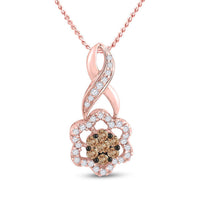 Load image into Gallery viewer, 14kt Rose Gold Womens Round Brown Diamond Flower Cluster Pendant 1/2 Cttw
