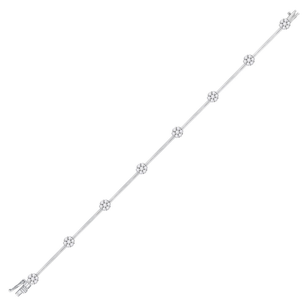 14kt White Gold Womens Round Diamond Cluster Bracelet 1 Cttw