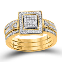Load image into Gallery viewer, 10kt Yellow Gold Diamond Square 3-Piece Bridal Wedding Ring Band Set 1/3 Cttw
