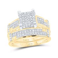 Load image into Gallery viewer, 10kt Yellow Gold His Hers Round Diamond Square Matching Wedding Set 1/2 Cttw
