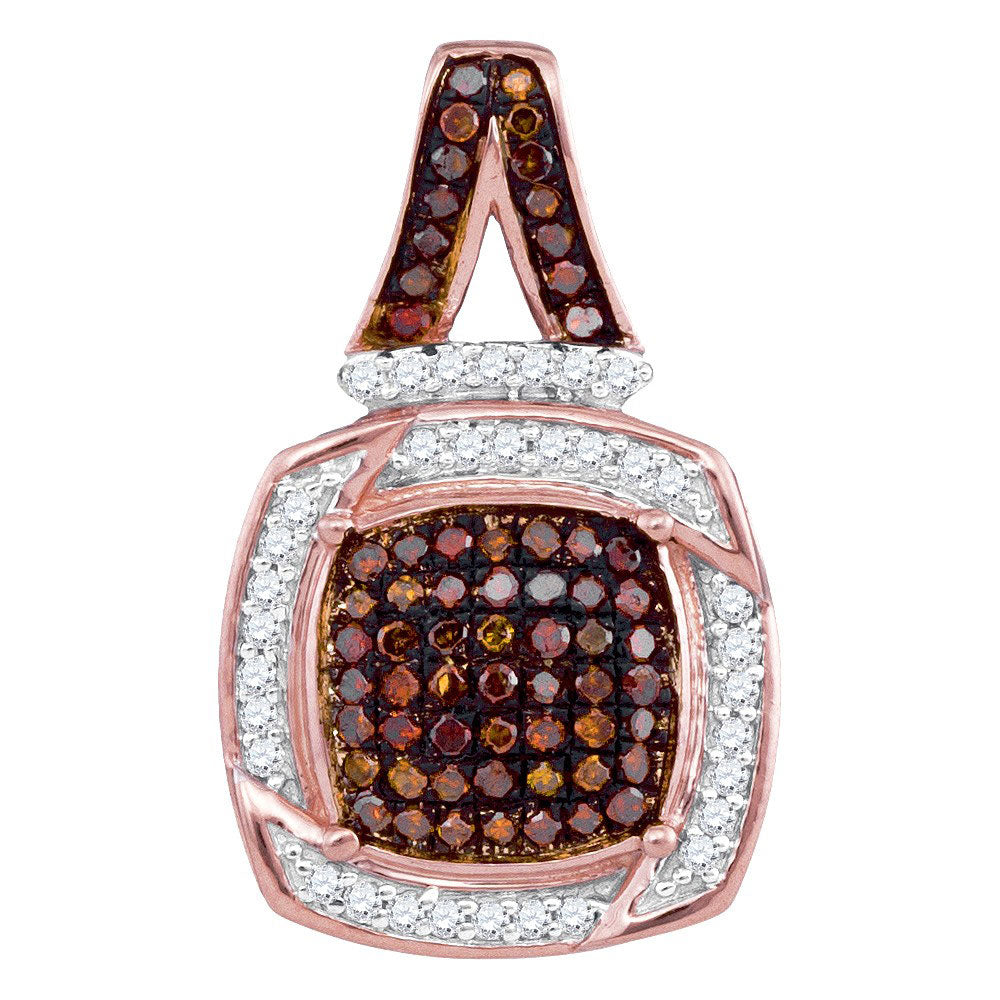 10kt Rose Gold Womens Round Red Color Enhanced Diamond Square Pendant 1/4 Cttw
