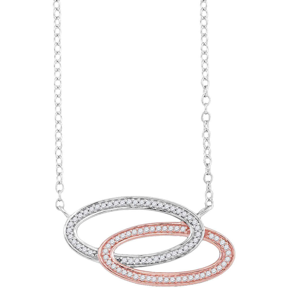 10kt Two-tone Gold Womens Round Diamond Oval Necklace 1/5 Cttw