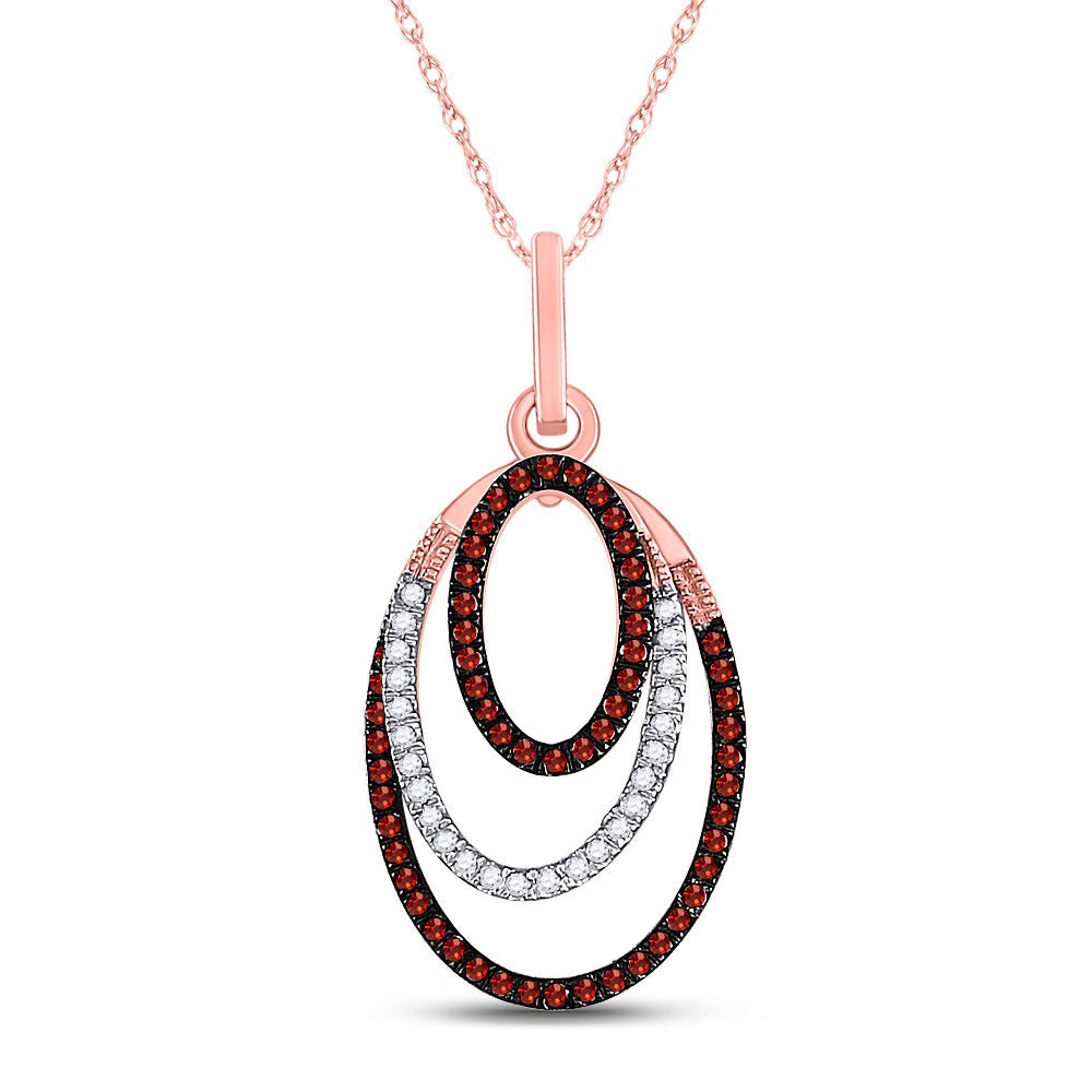 10kt Rose Gold Womens Round Red Color Enhanced Diamond Oval Pendant 1/4 Cttw